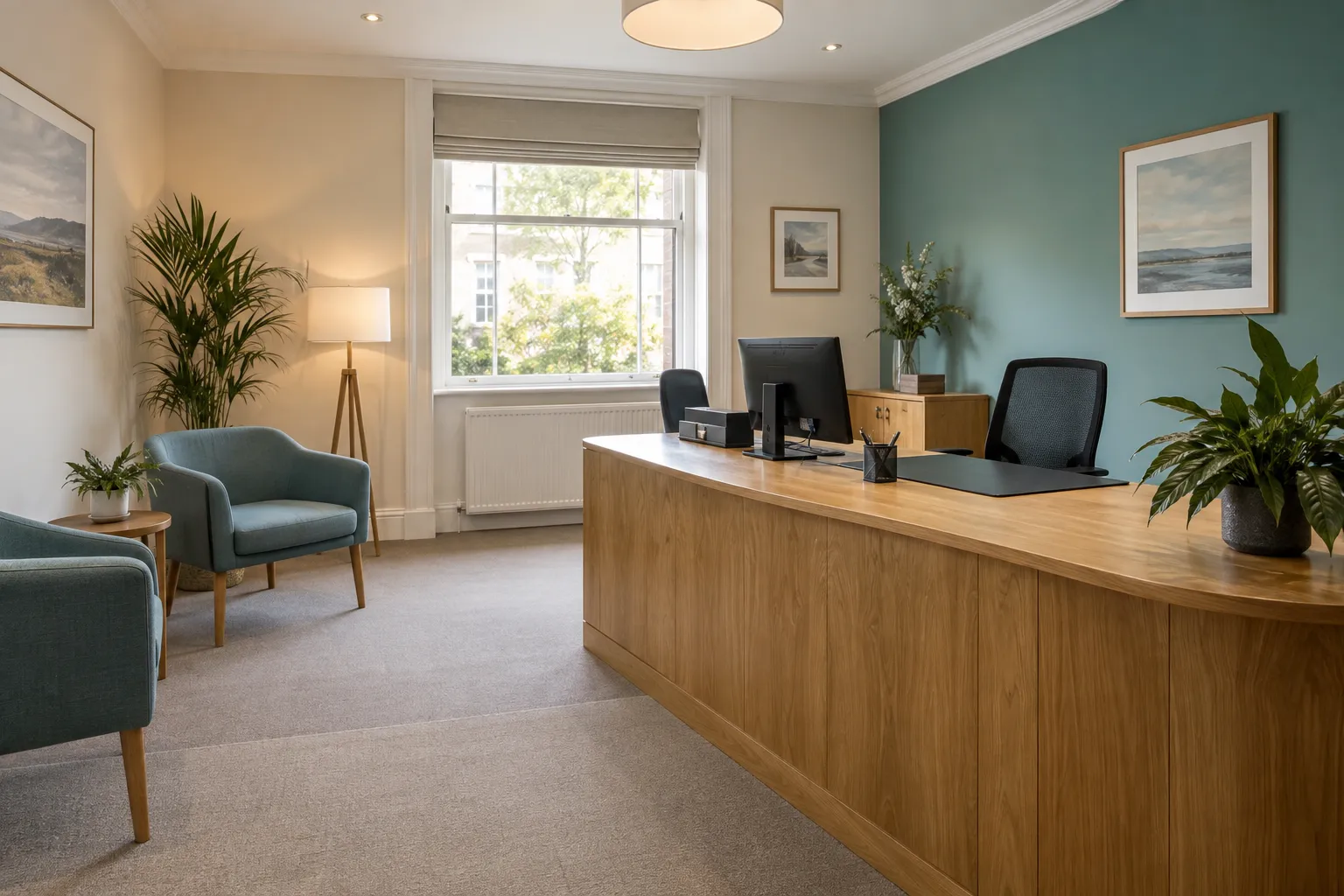 A tidy office reception — illustrative interior
